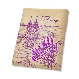 Mini vászonképes hűtőmágnes Tihany szépia-lila