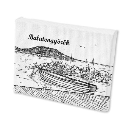 Mini vászonképes hűtőmágnes Balatongyörök csónakos fekete