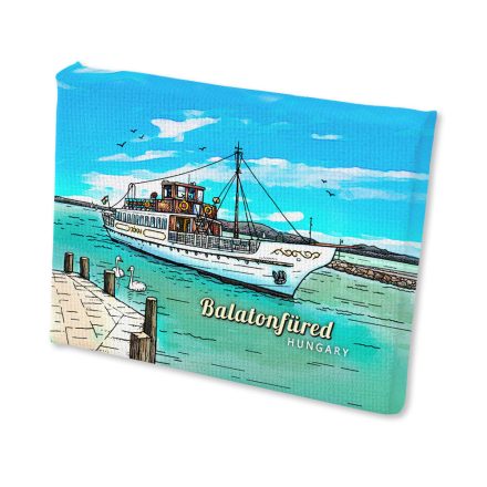 Mini vászonképes hűtőmágnes Balatonfüred hajós színes