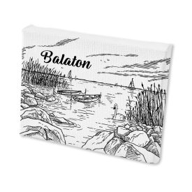 Mini vászonképes hűtőmágnes Balaton csónakos fekete