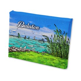 Mini vászonképes hűtőmágnes Balaton vitorlás színes 