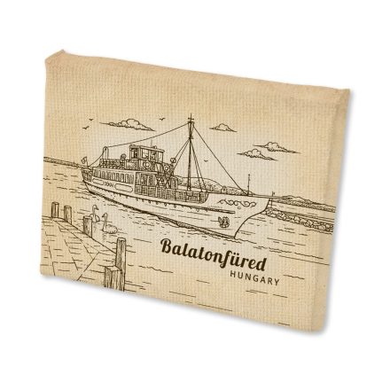 Mini vászonképes hűtőmágnes Balatonfüred hajós szépia