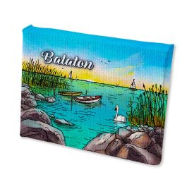 Mini vászonképes hűtőmágnes Balaton csónakos színes