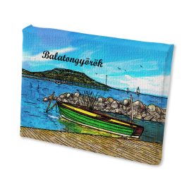   Mini vászonképes hűtőmágnes Balatongyörök csónakos színes