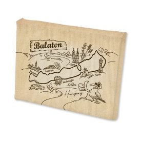 Mini vászonképes hűtőmágnes Balaton térképes szépia