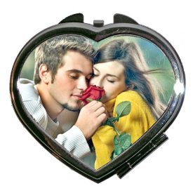Szív alakú fényképes fém sminktükör 