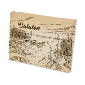 Mini vászonképes hűtőmágnes Balaton csónakos szépia