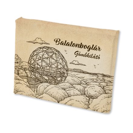 Mini vászonképes hűtőmágnes Balatonboglár Gömbkilátó szépia