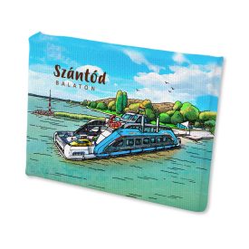 Mini vászonképes hűtőmágnes Szántód hajós színes