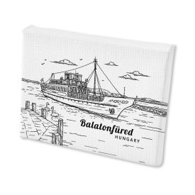 Mini vászonképes hűtőmágnes Balatonfüred hajós fekete